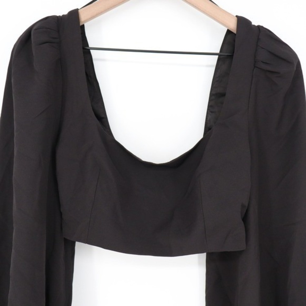 Naked Wardrobe The Statement Black Puff Sleeve Crop Top Small - Picture 4 of 8
